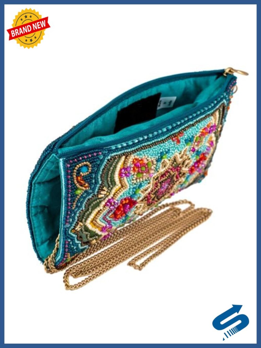Mary Frances Hand-Beaded Crossbody Cell Phone Bag Evening Clutch Chain Strap - Picture 3 of 6
